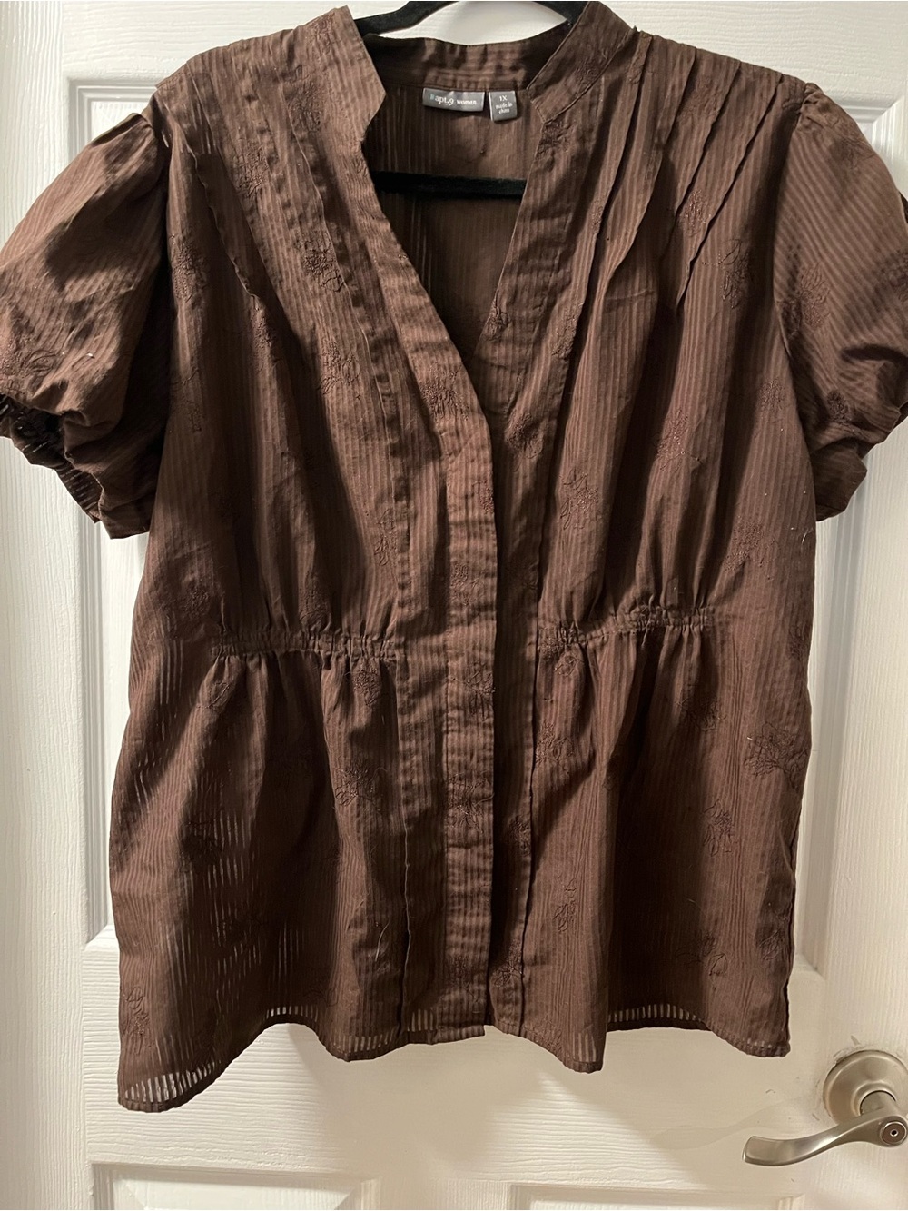 Sheer Brown Short-Sleeve Women's Blouse